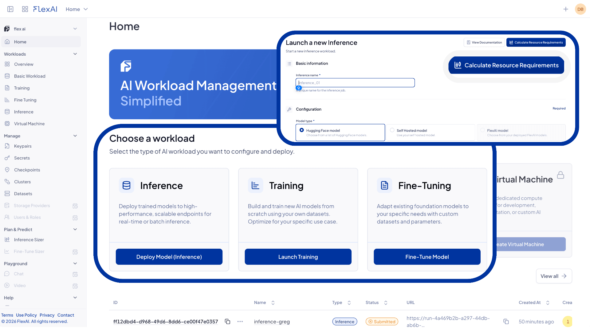 FlexAI Console — workload management dashboard